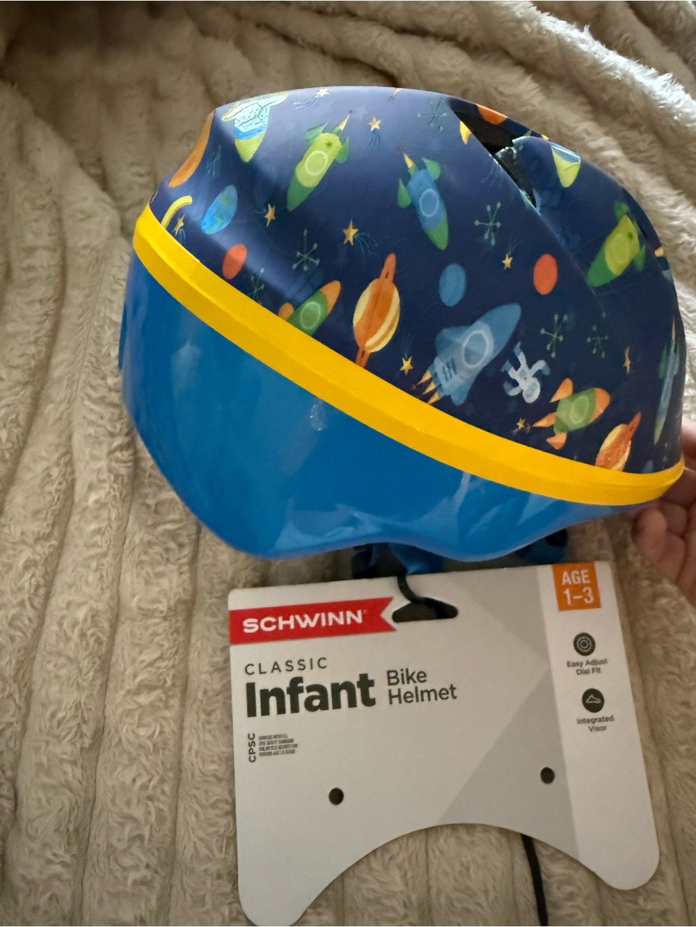 Schwinn Kids Helmet - Blue Navy with Yellow Trim and Multicolor Rockets